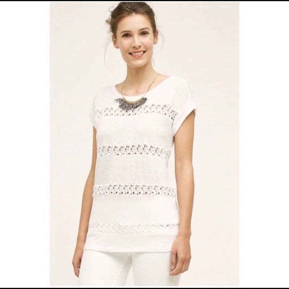 Anthropologie White Boxy Cut Out Blouse